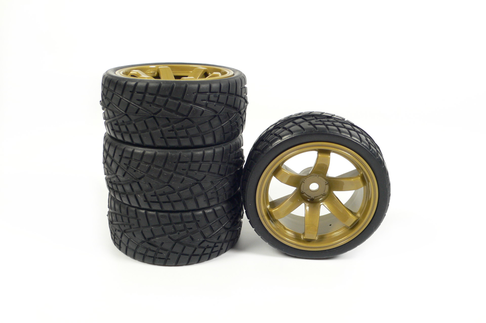 Tourenwagen Räder 1:10 Onroad Reifen mit 6-Speichenfelge gold (4)