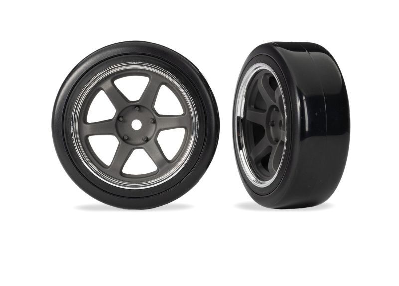 Traxxas Drift-Reifen soft auf 1.9 6-Speichenfelgen grau vorn (2) 4-Tec Drift 10577