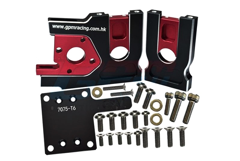 GPM ALUMINUM 7075-T6 QUICK RELEASE MOTOR BASE-30PC SET Traxxas Sledge schwarz/rot