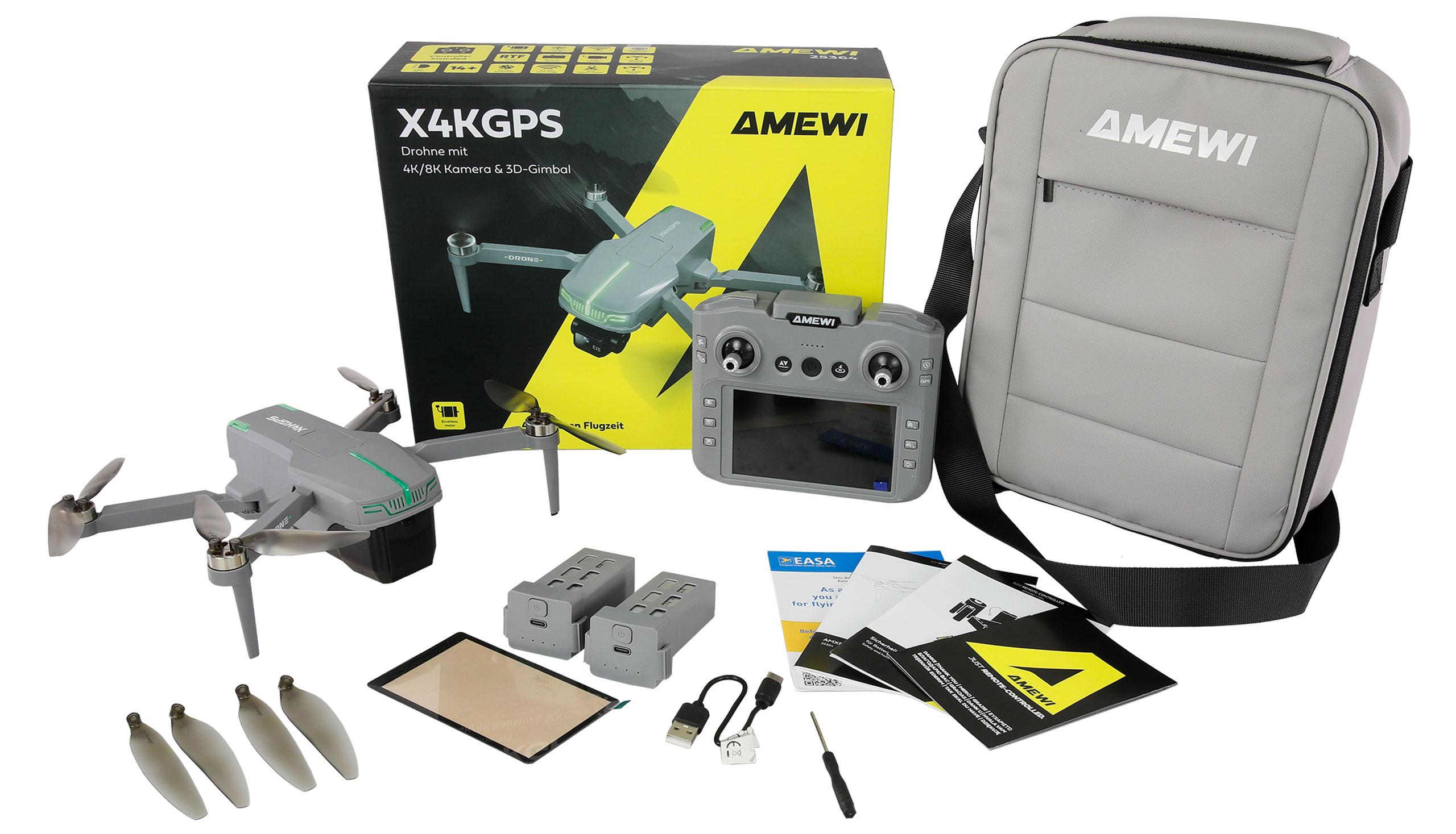 Amewi AMXFlight X4KGPS Brushless-Drohne mit 3D-Gimbal & 4K Kamera inkl. 2 Akkus 25364