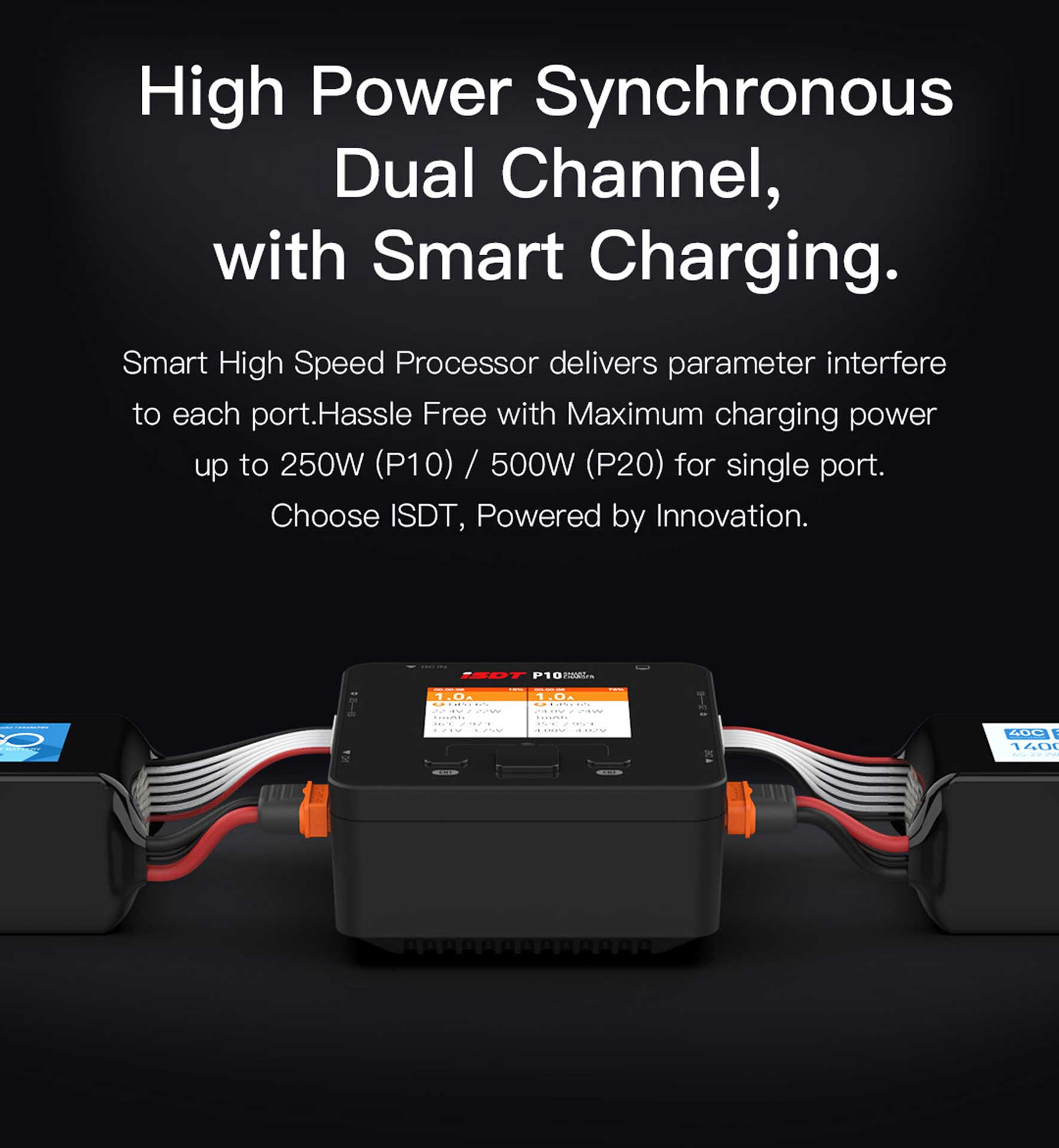 ISDT P10 Dual Smart Charger 1-6A 250W (x2) 10A (2x) 400W/16A parallel Ladegerät P10