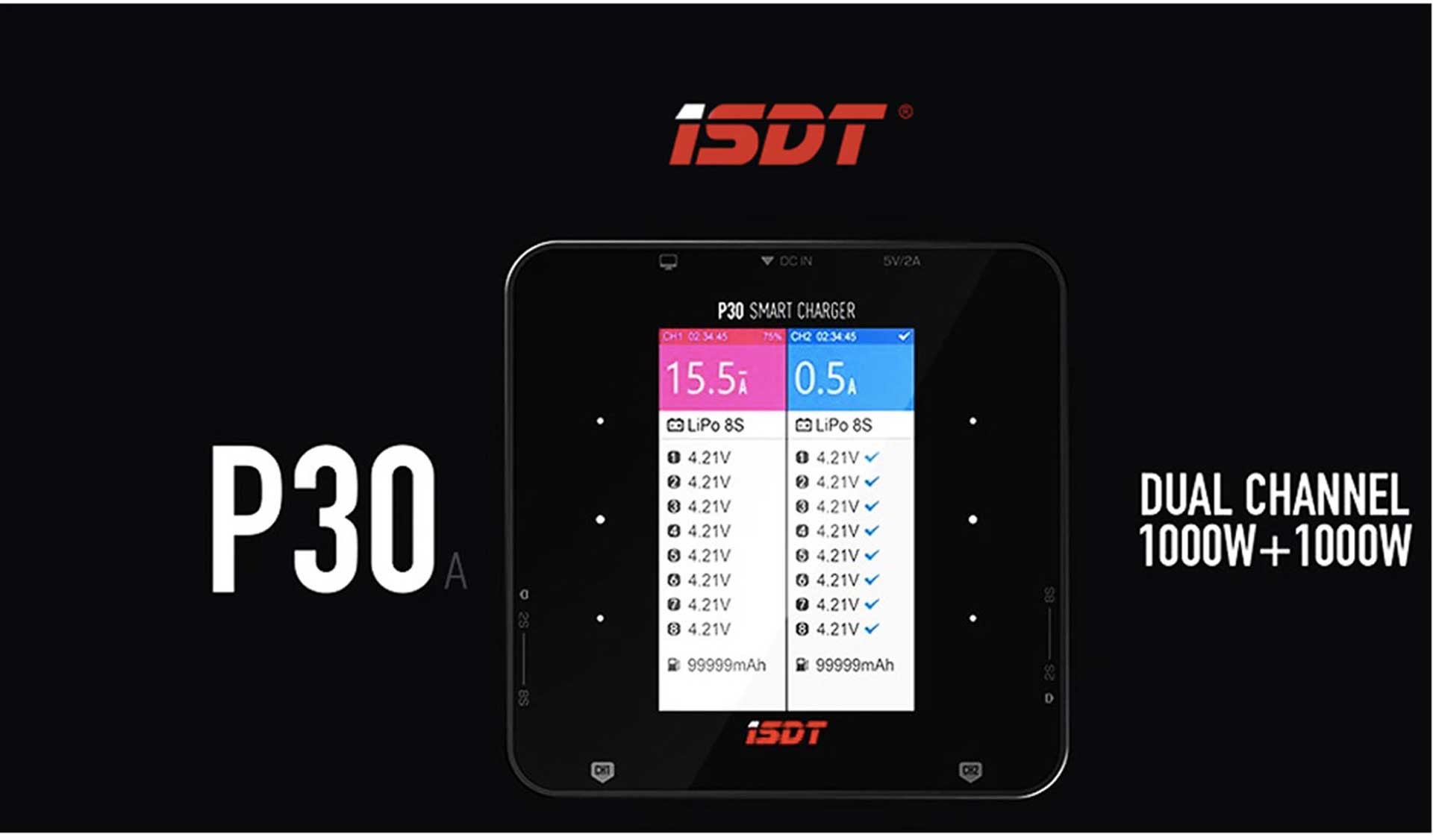 ISDT P30 DUAL CHANNEL 1000+1000W SMART CHARGE MIT BLUETOOTH ANBINDUNG Ladegerät P30