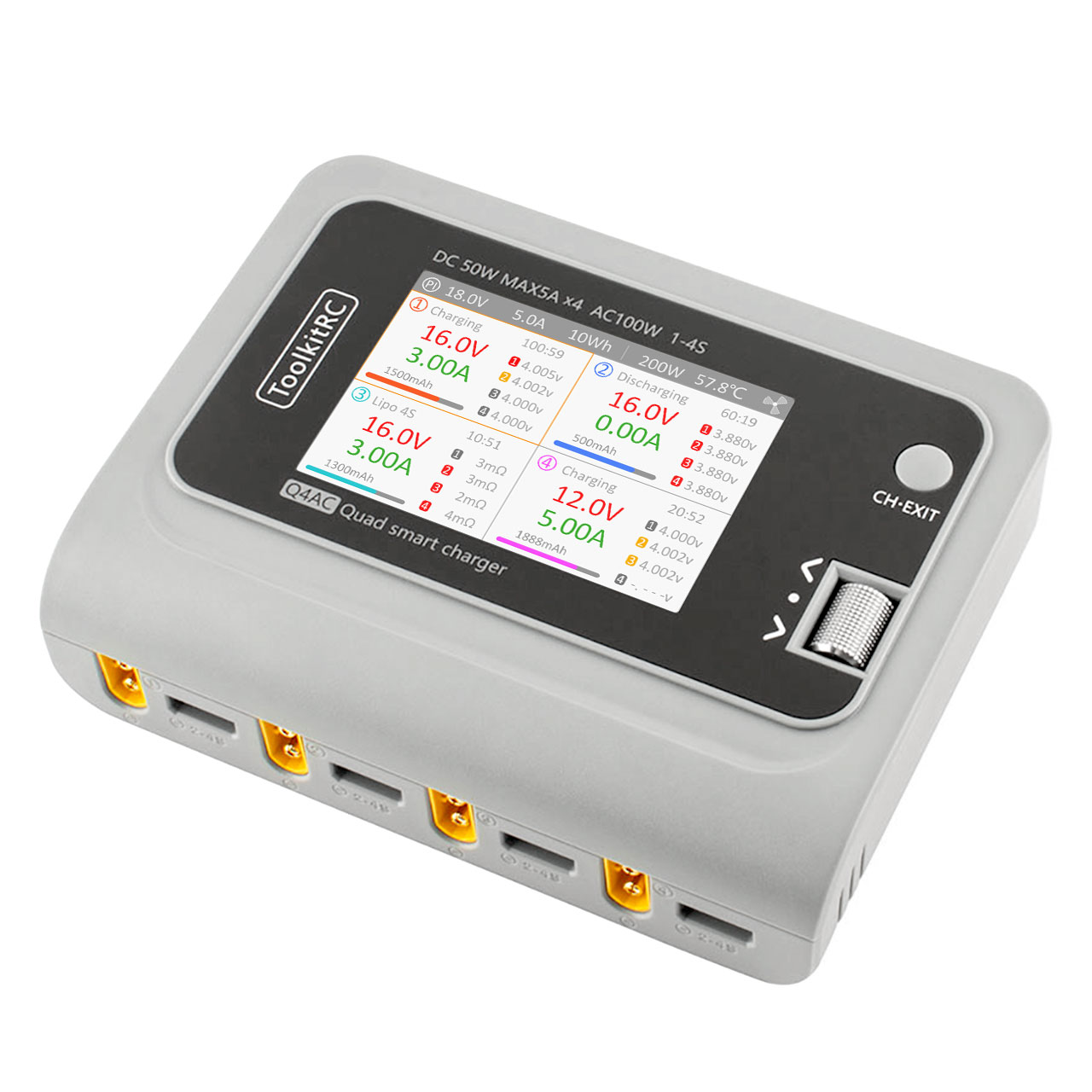 ToolkitRC Q4AC LiPo 1-4S 5A 4 Kanal Ladegerät AC/DC 12000