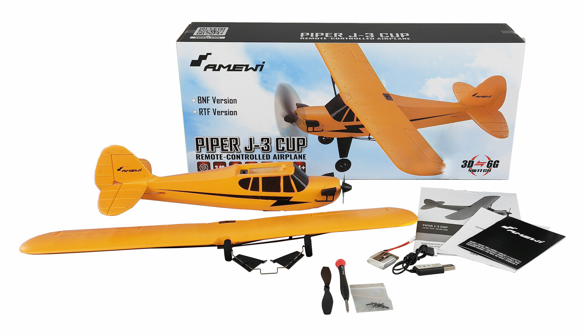 Amewi Piper J-3 Cup mit Gyro 3-Kanal BNF gelb 24142 - Abbildung 7