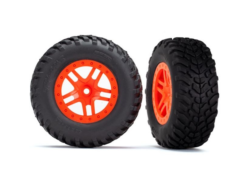 Traxxas 5892 Reifen auf Felge SCT Split-Spoke orange (2) 4WD v/h, 2WD h (