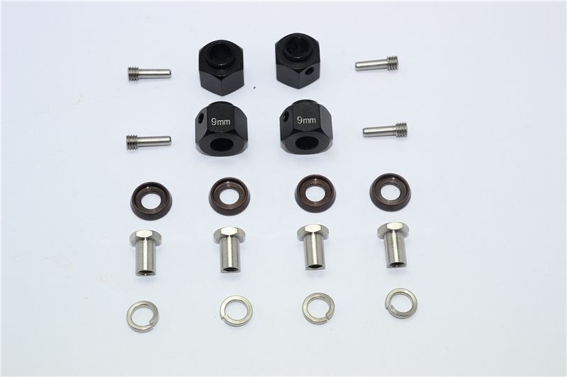 GPM Alu Hex Adapter 9mm schwarz (4 Stk.) Traxxas TRX 4 & 6 - Abbildung 1