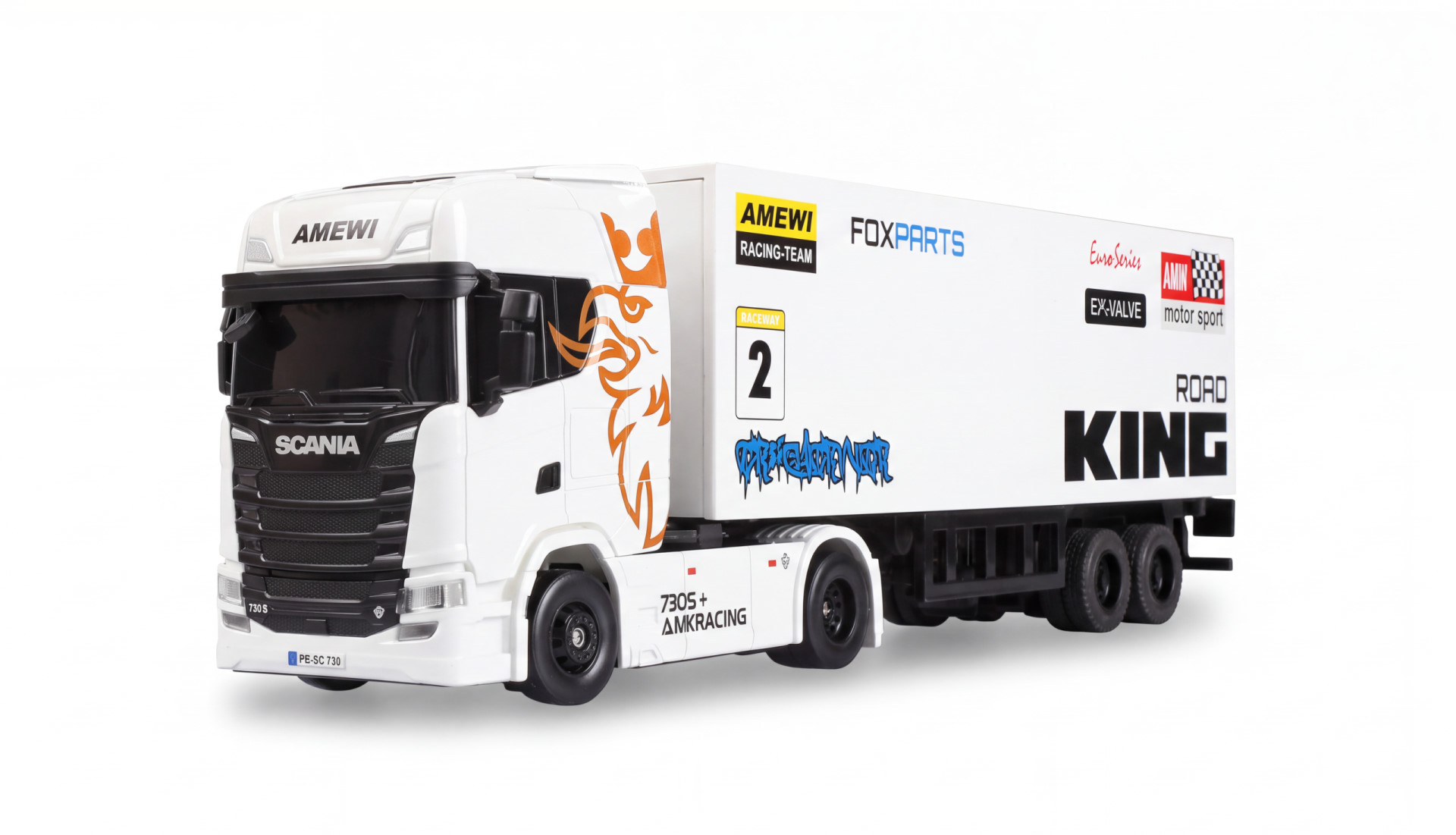 Amewi Scania 730 S Mini LKW mit Kofferauflieger proportional 4WD 1:64 RTR weiß - Abbildung 1
