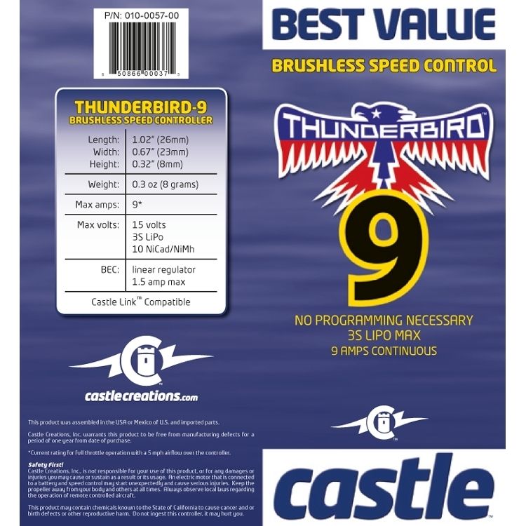 Castle Thunderbird 9A, 15V BEC SPORT AIR BL ESC* 010-0057-00
