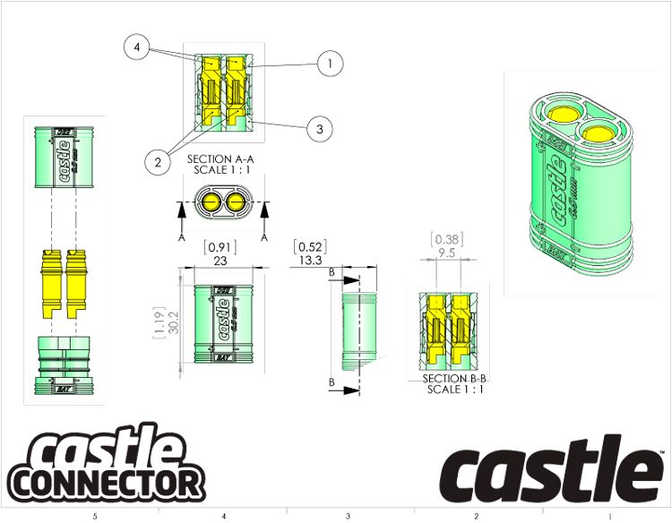 Castle Bullet Connector Female 6,5mm mit Gehäuse 3St. 011-0069-00