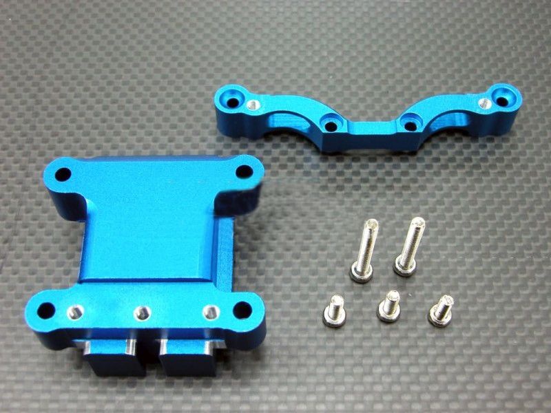 GPM Alu Dämpfersteher & Getriebebox vorn blau Tamiya TT01
