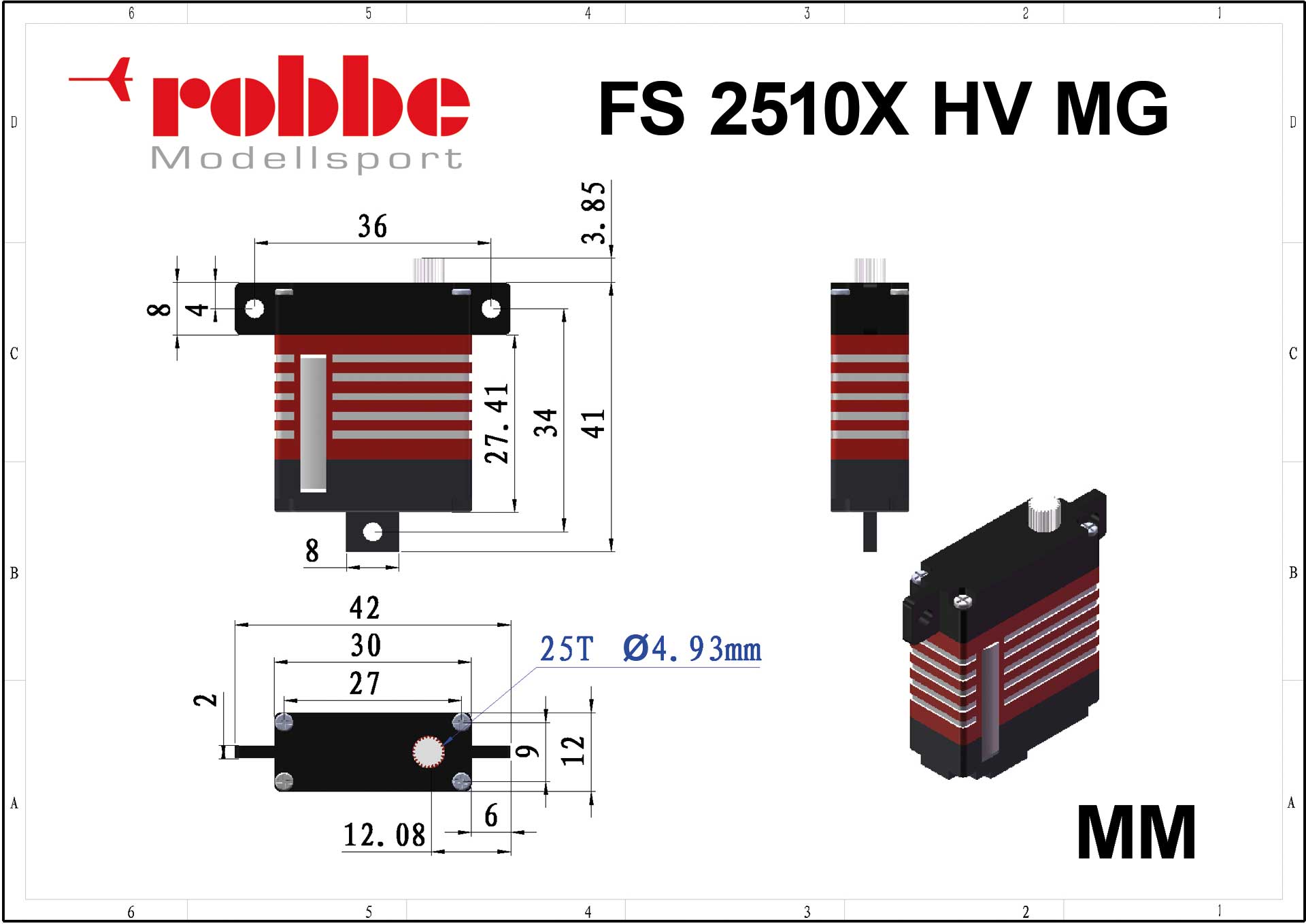 Robbe FS 2510X HV MG Digital Servo High Torque Flächen Servo (ersetzt durch # 9154) 9136