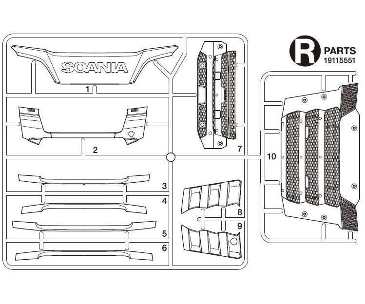 Tamiya 15551 R-Teile Kühlergrill Scania S770 56368 319115551
