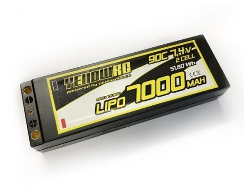 Yellow RC LiPo 7000mAh 7,4V 2S 90C w/5mmbullet 3in1 plug, incl Deans charge cabl YEL2670