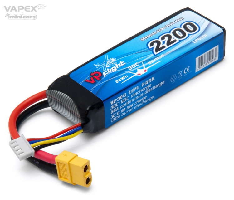 Vapex LiPo Akku 3S 11,1V 2200mAh 30C XT60-Stecker LP020FXT - Abbildung 1