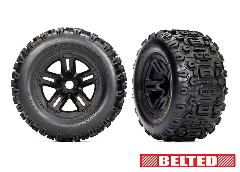 Traxxas Slegdehammer BELTED Reifen auf 3.8 Felge schwarz 17mm (2) Sledge 9573