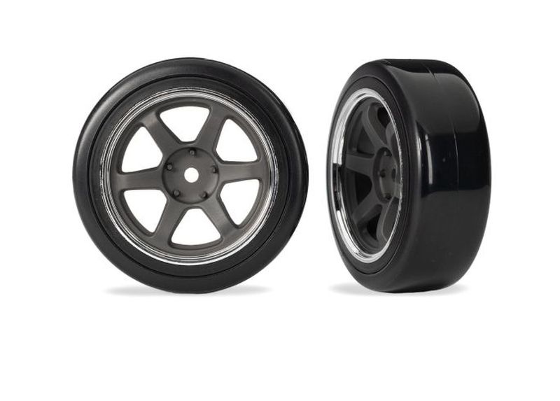 Traxxas Drift-Reifen hart auf 1.9 6-Speichenfelgen grau vorn (2) 4-Tec Drift 10574