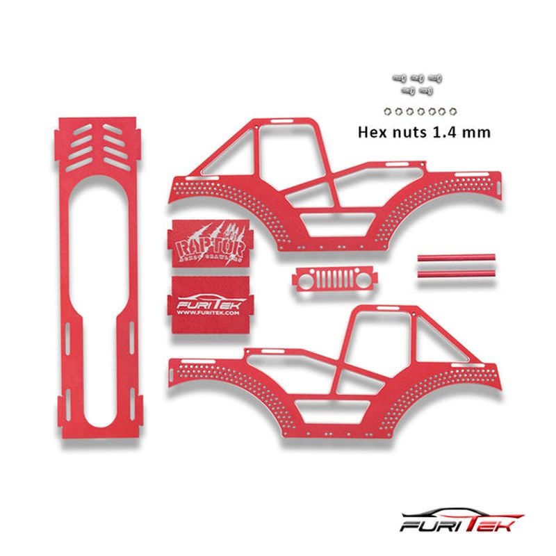FURITEK RAPTOR ALU FRAME KIT FOR SCX24 CRAWLERS - RED Kits - Rock Crawler FUR-2107