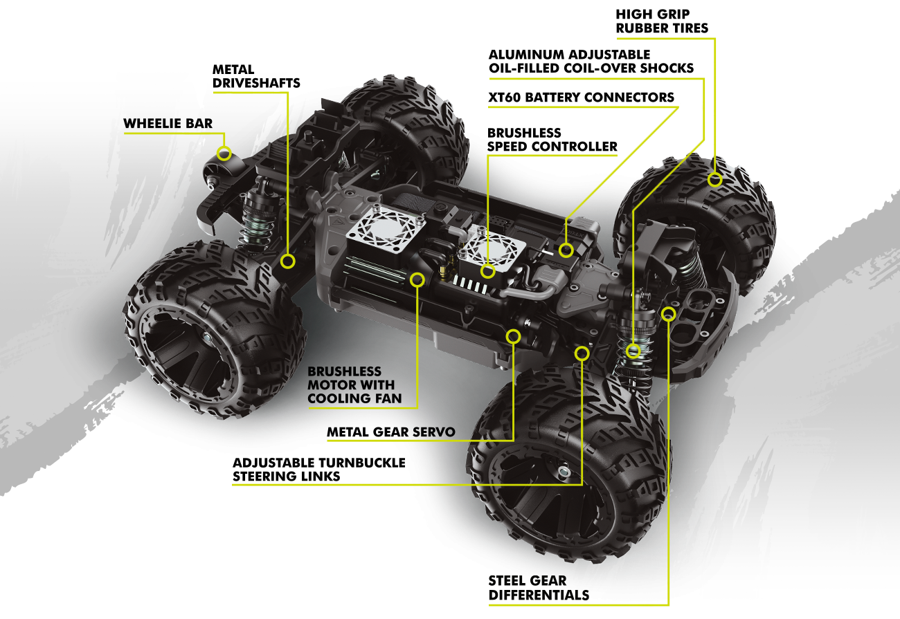 Maverick QBit MT Pro 1/16 4WD Brushless 3S Monstertruck Gelb 151002 - Abbildung 4
