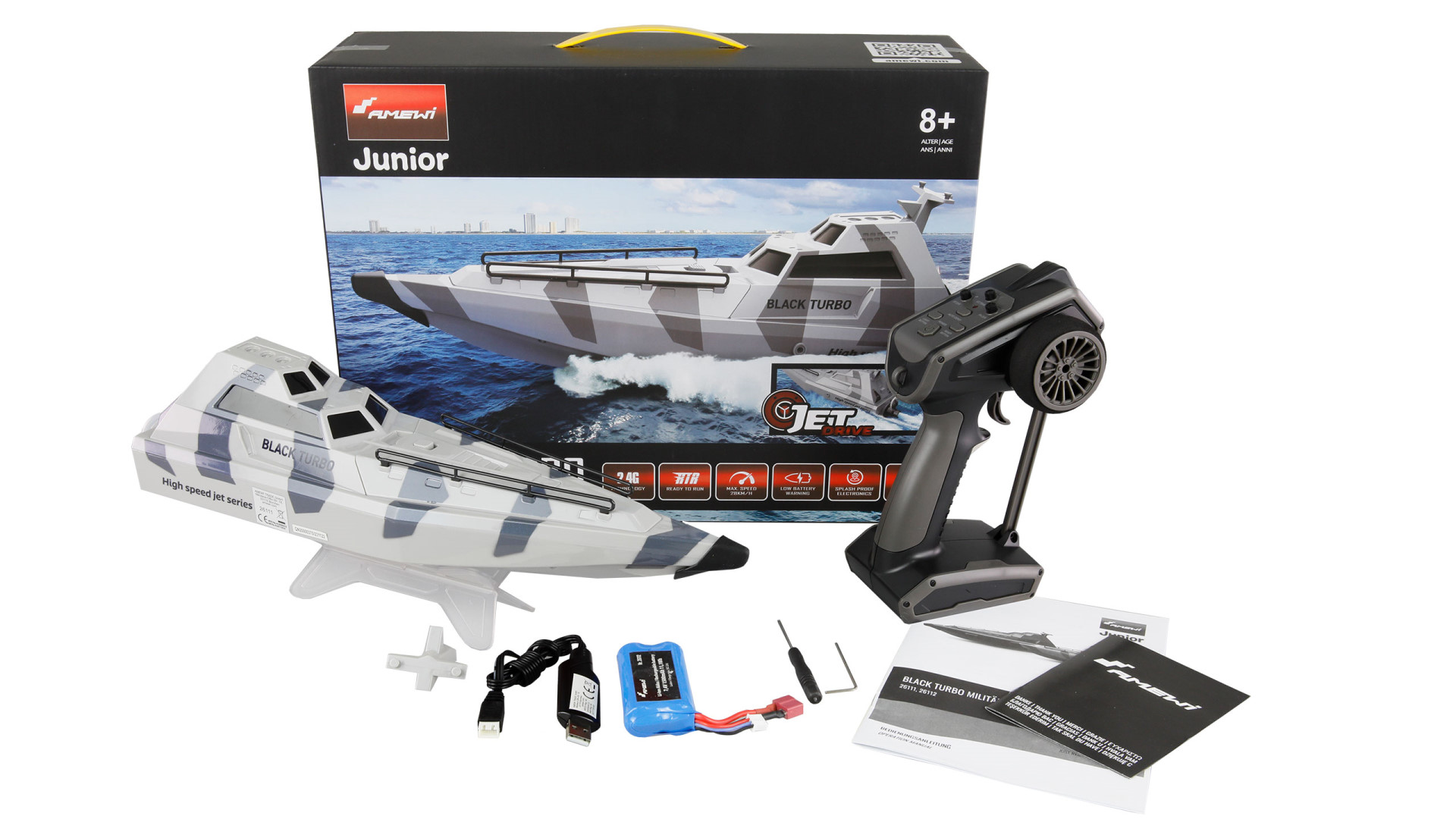 Amewi Black Turbo Militärboot mit Jetantrieb 420mm RTR camouflage-grau 26111 - Abbildung 7
