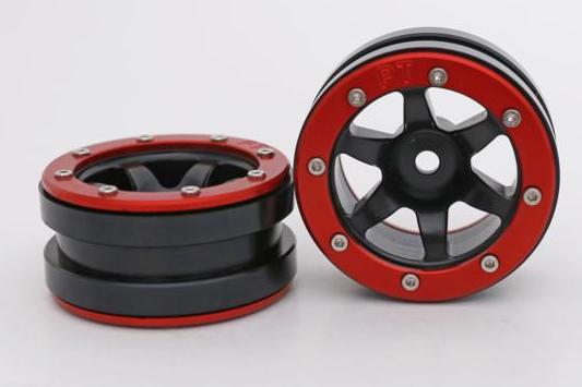 Metsafil Beadlock Wheels PT- Wave Schwarz/Rot 1.9 (2 St.)  MT0070BR