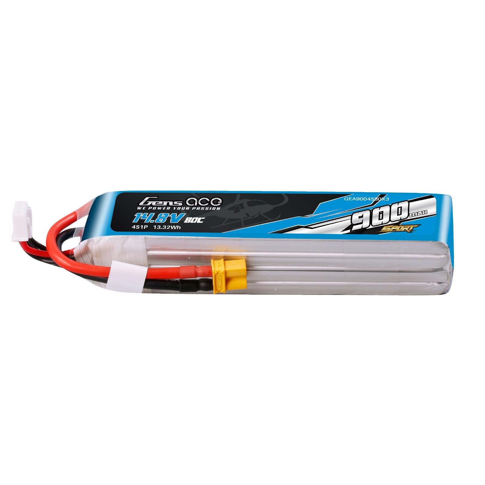 Gens Ace 900mAh 14.8V 80C 4S1P Lipo Akku Pack mit XT30 Stecker (F5J) GEA9004S80X3