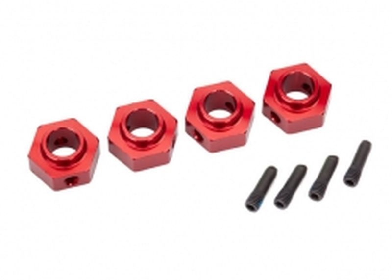 Traxxas 8269R Radmitnehmer 12mm Hex, 6061-T6 Alu rot (4) + Schraub-Pin (4)