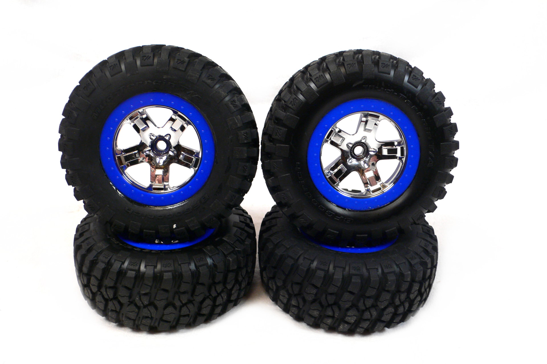 Traxxas Slash 2WD VXL SCT Short Course Truck 1:10 Räder Satz Chrom Blau Reifen Felgen