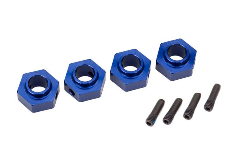 Traxxas 8269X Radmitnehmer 12mm Hex, 6061-T6 Alu blau (4) + Schraub-Pin (4