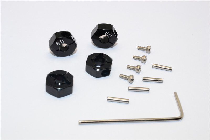 GPM Alu Hex-Adapter eloxiert schwarz (4 Stk.) Traxxas Slash 4x4, Rally