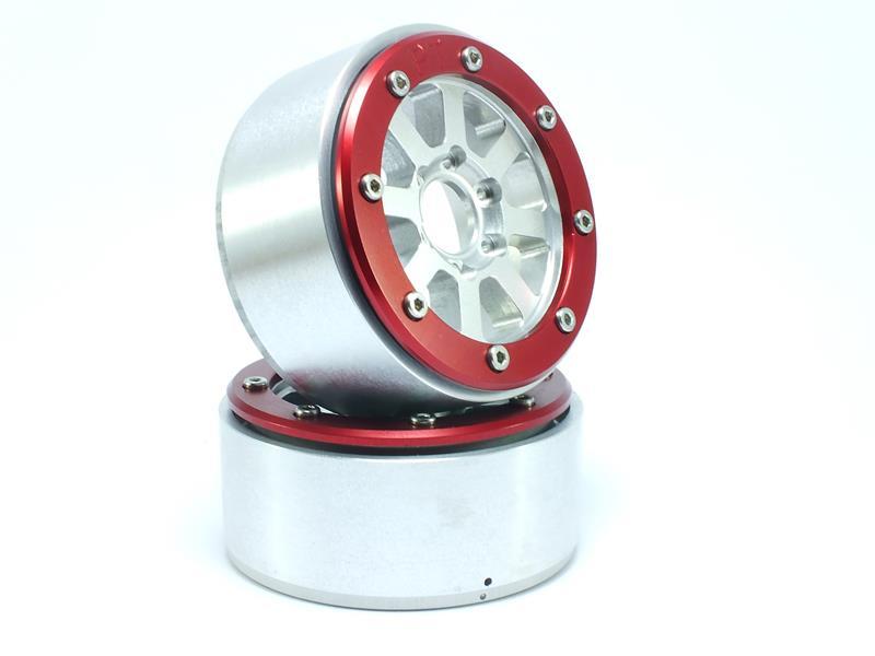 Metsafil Beadlock Wheels HAMMER silber/rot 1.9 (2 St.) ohne Radnabe MT5040SR
