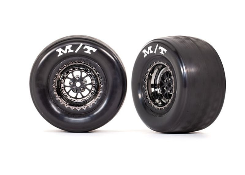 Traxxas Reifen auf Felge montiert schwarz chrom hinten (2) 9475X