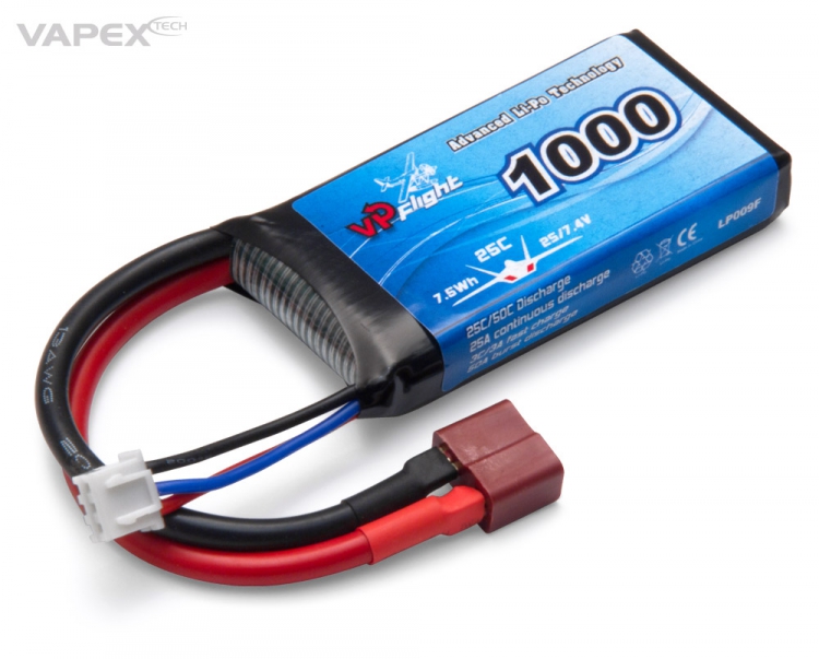 Vapex LiPo Akku 2S 7,4V 1000mAh 25C T-Stecker LP009FD