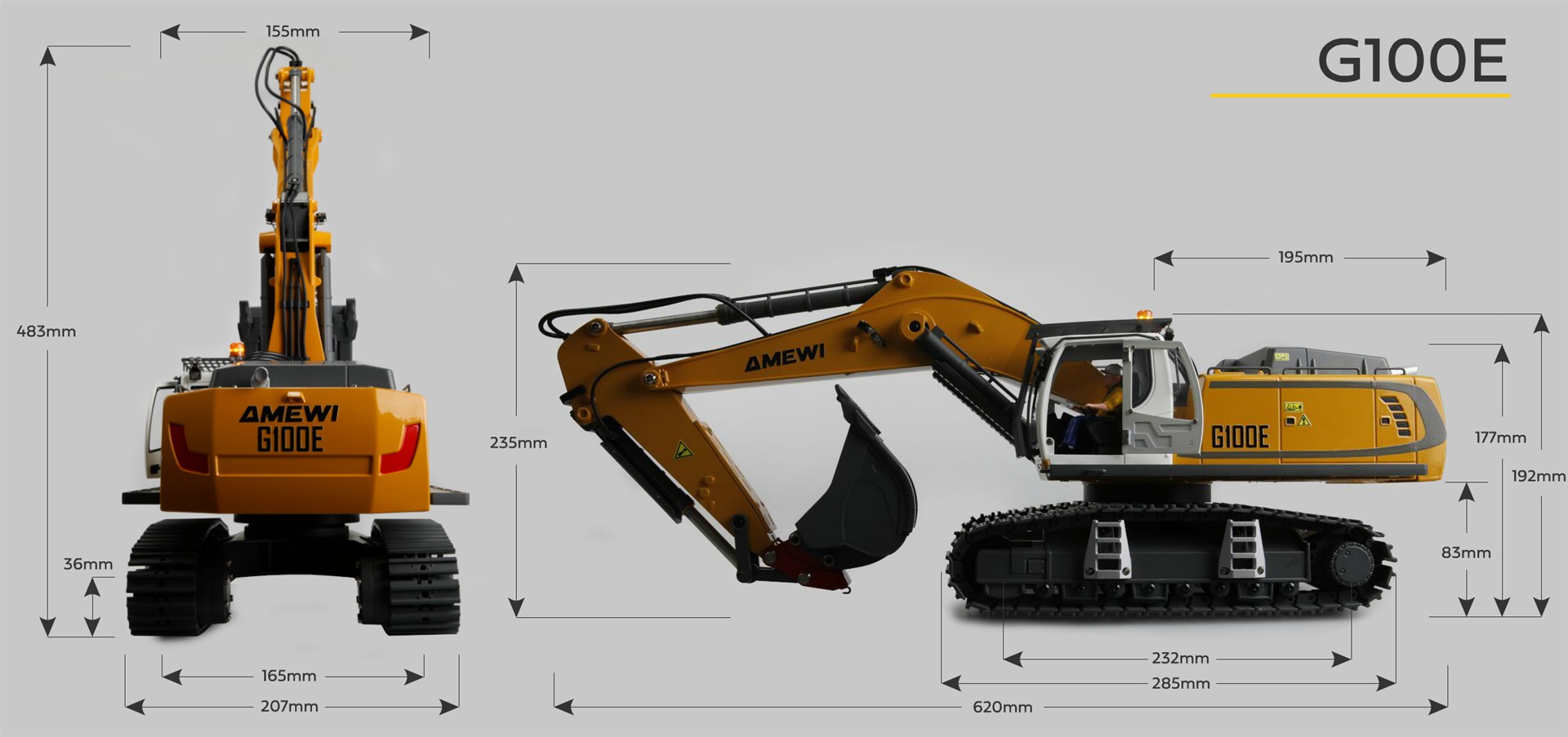 Amewi G100E Vollmetall Bagger 1:18 RTR Gelb 22749 - Abbildung 12