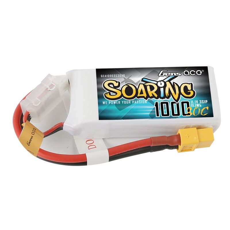 Gens ace Soaring LiPo 3S 11.1V-1000-30C (XT60) 71.5x35x17mm 89g GE1-1000S-3X6