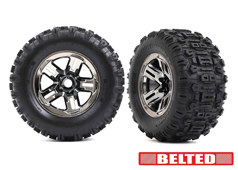Traxxas Slegdehammer BELTED Reifen auf Felge schwarz-chrom 17mm (2) Sledge 9573A