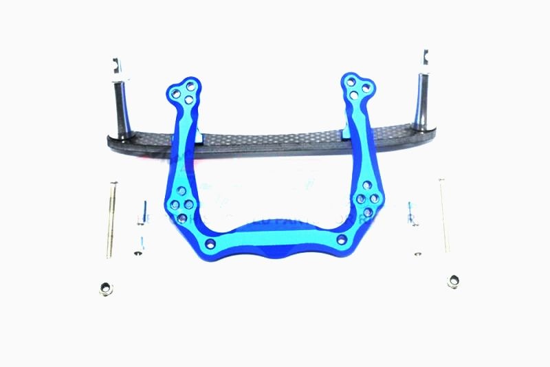 GPM Alum. Dämpfersteher vorn elox. blau m. Carbon-Karohalter Traxxas 1/10 Rustler, Bandit