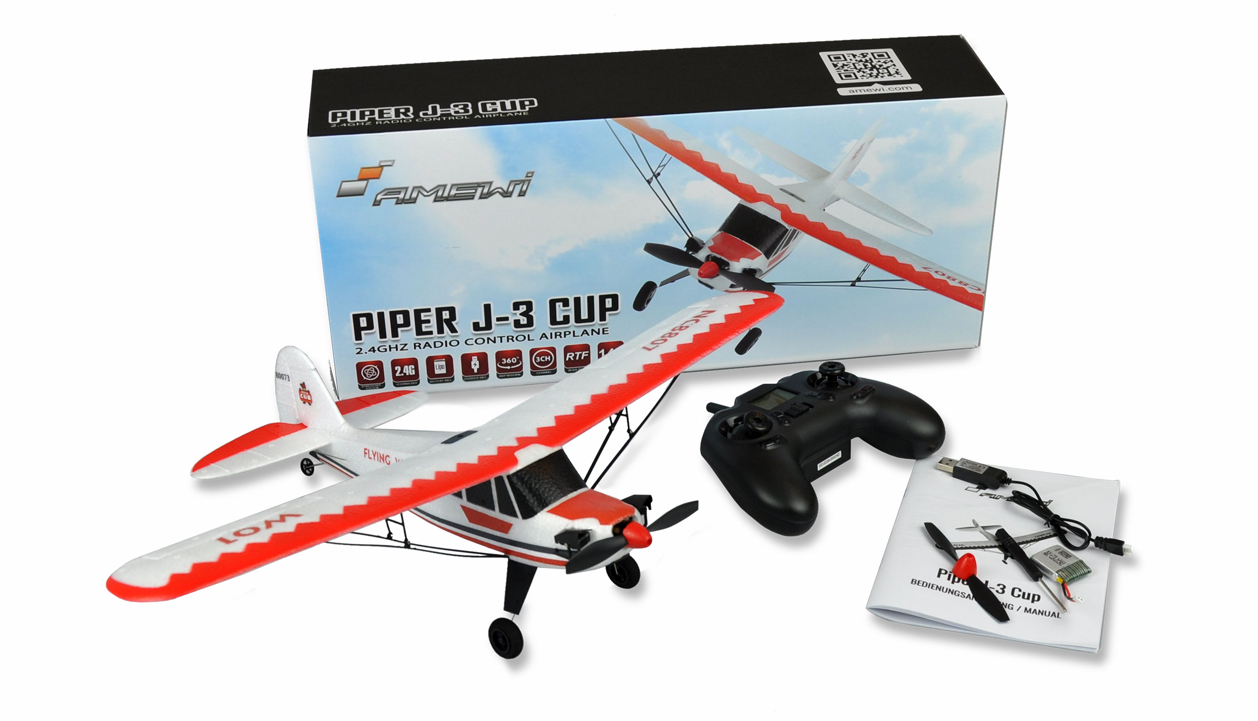 Amewi Piper J-3 Cup rot/weiß, 3-Kanal RTF Gyro Mode 2 24107 - Abbildung 4
