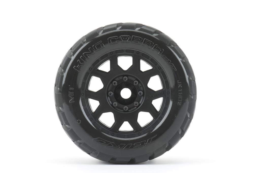 Jetko Extreme Tyre Monster Truck King Cobra Belted on 3.8" 17mm Black Rims JK1802CB