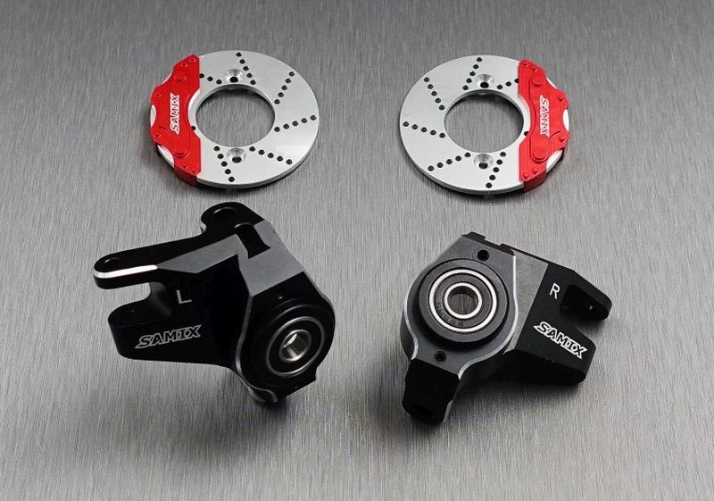 SAMIX SCX-6 alum steering knuckle (7075 Alu) with outer 8x19x6 bea für SCX-6 & brake rotor & caliper set SCX6-6012FS