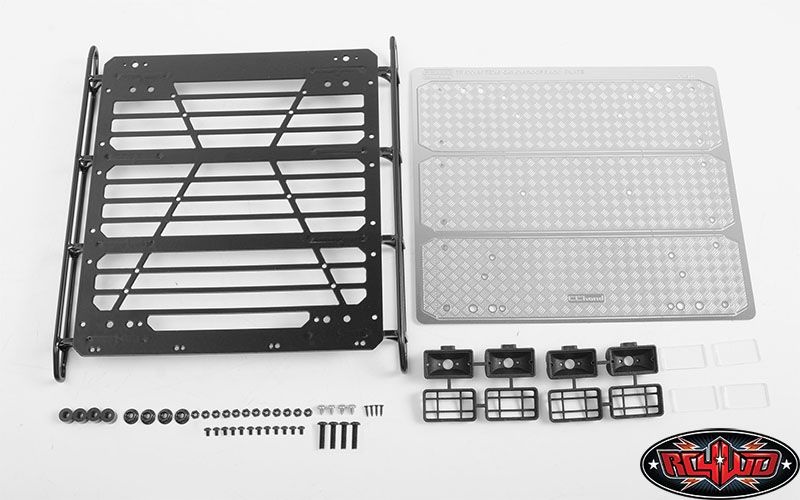 RC4WD Command Roof Rack w/ Diamond Plate & 4x Square Lights VVV-C1004