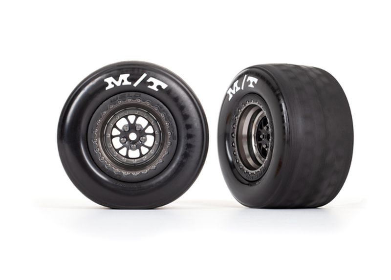 Traxxas Reifen auf Felge montiert satin schwarz chrom hinten (2) 9475A