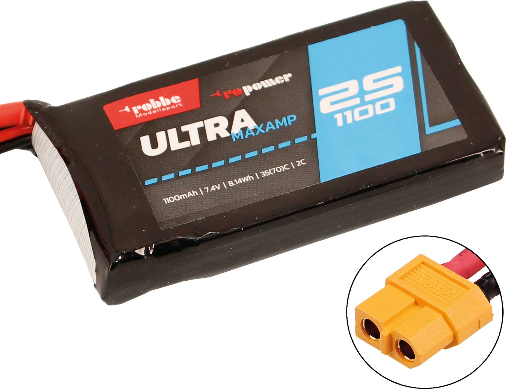 Robbe RO-POWER ULTRA MAXAMP 1100MAH 7,4 VOLT 2S 35(70)C LIPO AKKU XT-60 7352