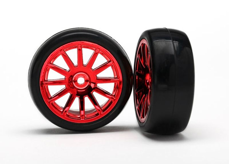 Traxxas Slick-Reifen auf Felge rot 7573X - Abbildung 1