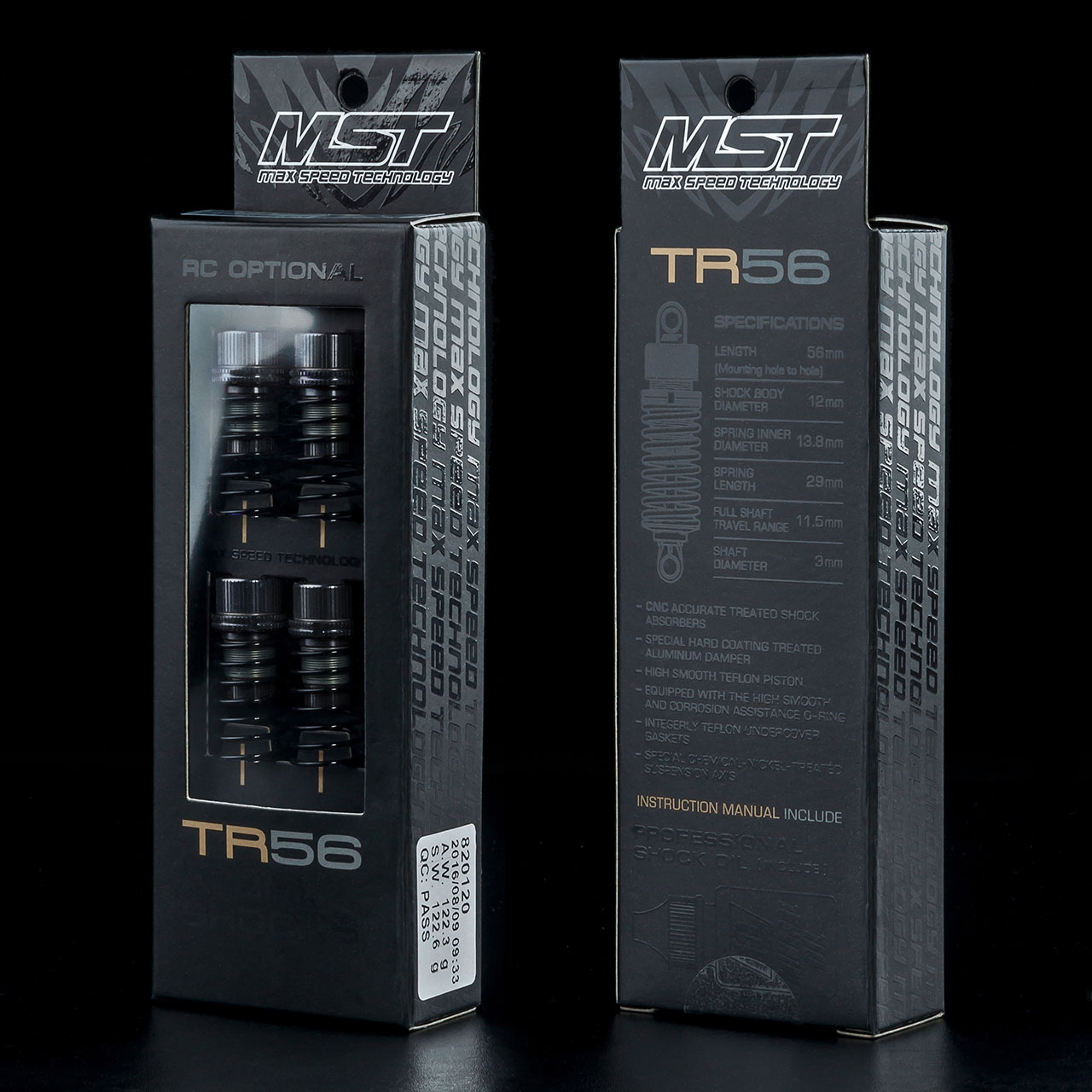 MST TR56 Alum. damper set (black) (4) 820120BK
