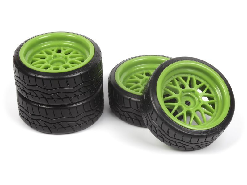 HPI Falken Azenis Drift Reifen vormontiert auf HRE C90 Felge Grün (6mm OS) 4St. HP160247
