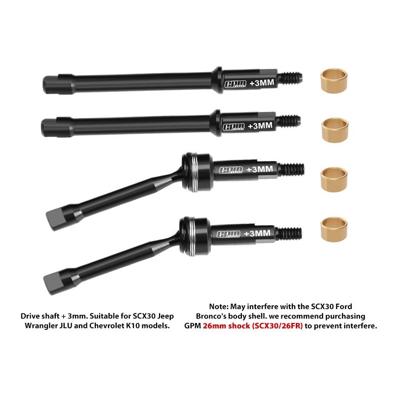 GPM Carbon-Stahl Antriebswellen v/h AXIAL 1/30 SCX30 FORD BRONCO/JEEP WRANGLER/CH SCX30/20+3MMBK