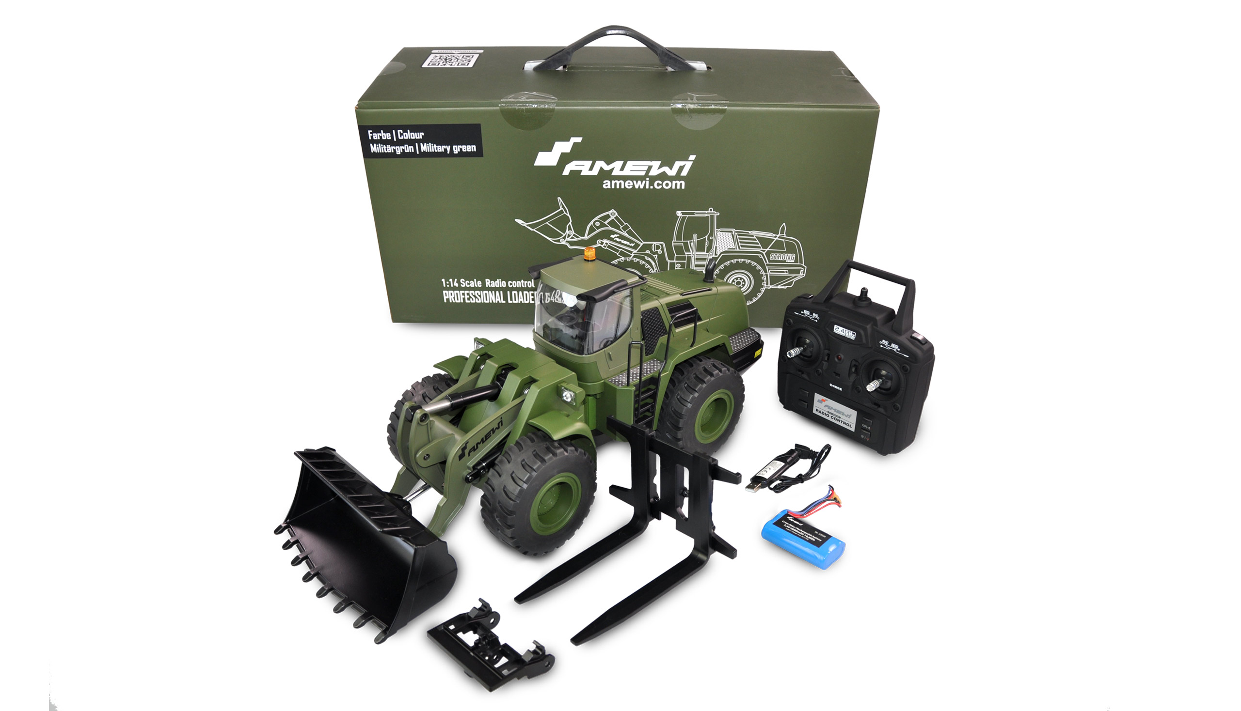 Amewi Radlader G485E ME Militär 1:14, Teilmetall, 10-Kanal, RTR 22534 - Abbildung 9
