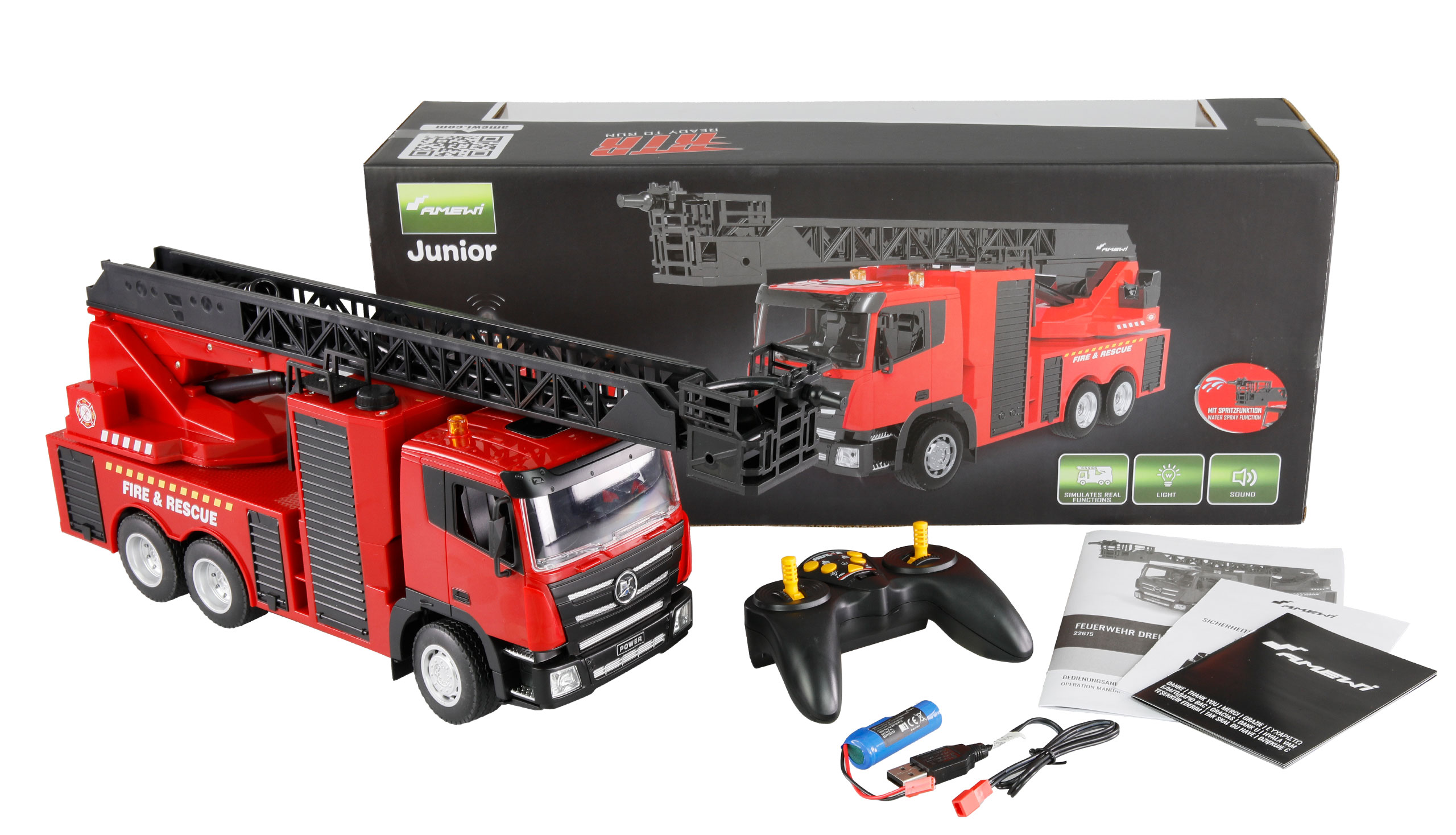 Amewi Feuerwehr Drehleiterfahrzeug 1:18 RTR 22675
