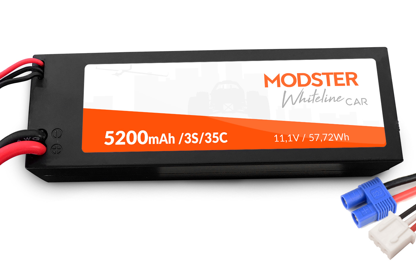 Modster LiPo Akku 3S 11,1V 5200 mAh 35C (EC3) WhiteLine Car Hardcase MD11801