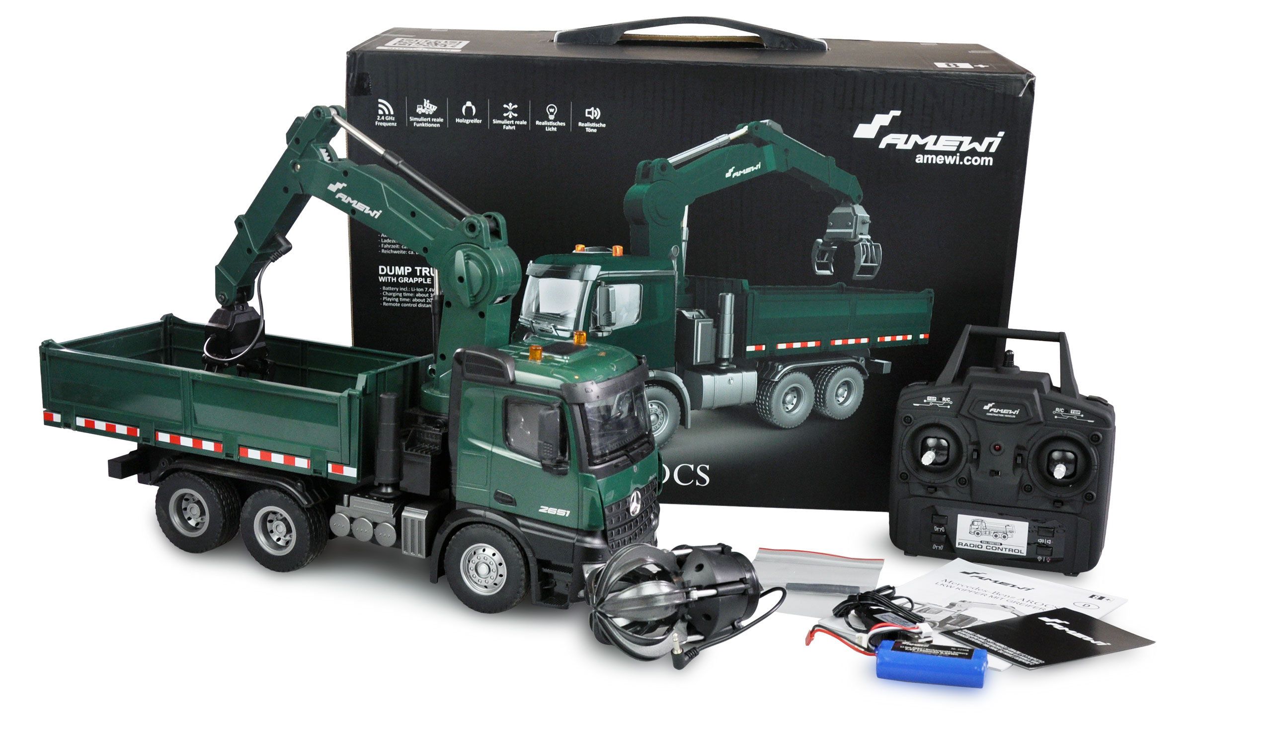 Amewi Mercedes-Benz Arocs Lizenz Kranwagen mit Kipper RTR grün 22568 - Abbildung 10